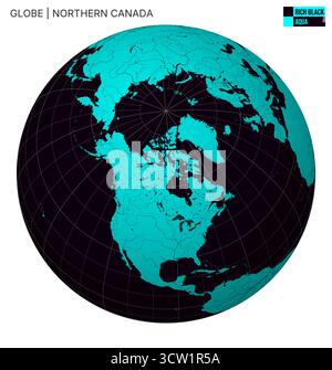 Vector Globe centré sur le nord du Canada, avec une riche palette noire et aqua. Illustration de Vecteur