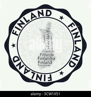 Logo Finlande. Badge de pays authentique avec nuage de mots en forme de Finlande. Emblème rond avec le nom du pays. Illustration vectorielle soignée. Illustration de Vecteur