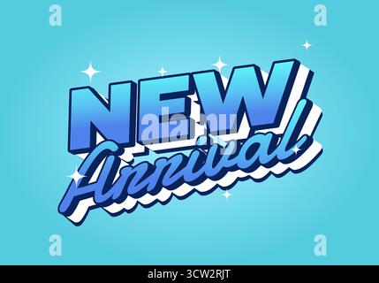 Un design graphique vibrant avec une nouvelle arrivée dans la typographie audacieuse, superposé avec un dégradé de bleu sur un fond turquoise vif, avec accen étincelant Illustration de Vecteur