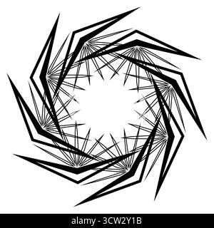 Élément fantaisie géométrique ornemental noir monochrome. Grand design pittoresque de tatouage de portail noir créatif. Élégant mandala géométrique. Étoile avec R cassé Illustration de Vecteur