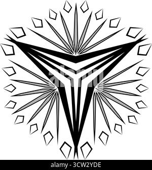 Élément fantaisie géométrique ornemental noir monochrome. Grand design créatif de tatouage de portail noir. Élégant mandala géométrique. Étoile avec des rayons brisés. RO Illustration de Vecteur