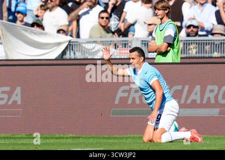 Rome, Italie. 04 octobre 2025. Pedro du SS Lazio réagit lors du match de la série Serie A Enilive entre le SS Lazio et le Torino FC à Olimpico le 4 octobre 2025 à Rome, Italie crédit : Giuseppe Maffia/Alamy Live News Banque D'Images