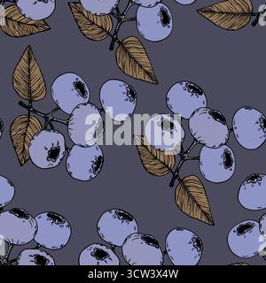 Modèle sans couture avec myrtille. Myrtilles naturelles fraîches mûres savoureuses. Illustration vectorielle pour arrière-plan, emballage, textile, tissu et divers Illustration de Vecteur
