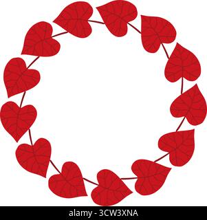 Cadre circulaire rouge simple. Bonjour l'automne. Style plat tendance isolé sur fond transparent. cadre rond de feuilles d'automne. anneau de feuilles d'automne. Idéal pour poster, carte postale. Illustration vectorielle Illustration de Vecteur