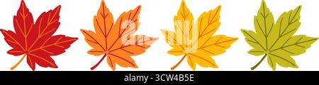 Ensemble de feuilles d'érable d'automne. Feuille d'automne jaune, rouge, vert orange. Style plat tendance dessiné à la main isolé sur fond transparent. Pour motif, bannière, autocollant, carte Hello automne. Illustration vectorielle Illustration de Vecteur