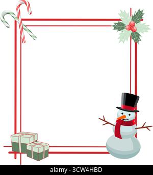 Cadre de vacances avec sucettes, bonhomme de neige, cadeaux et illustrations vectorielles de décorations Illustration de Vecteur