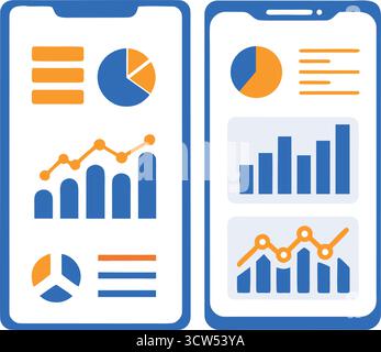Visualisez le succès avec des graphiques dynamiques sur les applications mobiles illustrant la croissance et les informations basées sur les données dans un style moderne audacieux. Illustration de Vecteur