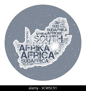 Afrique du Sud image vectorielle. Logo rond de pays. Affiche Afrique du Sud en arcs de cercle et style nuage de mots. Illustration vectorielle artistique. Illustration de Vecteur