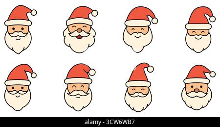 Visages colorés du Père Noël. Icônes du Père Noël isolées sur fond blanc. Illustration de Vecteur