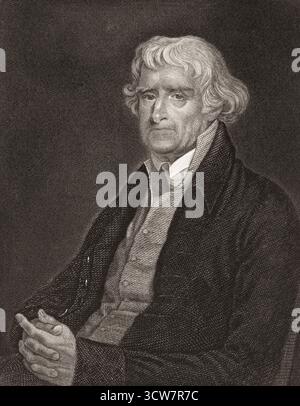 Portrait de Thomas Jefferson, 1743 - 1826, troisième président des États-Unis et auteur principal de la Déclaration d'indépendance, optimisé numériquement Banque D'Images