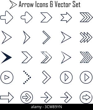 Jeu d'icônes de flèche – Direction, navigation, pointeur, mouvement et Collection de vecteurs de symboles Illustration de Vecteur
