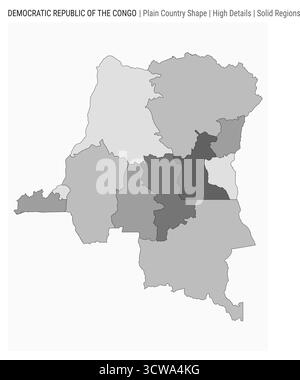 Carte du pays du Congo avec des détails élevés et un style de régions solides, montrant la forme de la RD Congo. Illustration vectorielle. Illustration de Vecteur