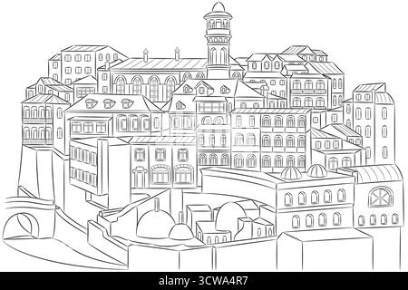 Vieille ville Tbilissi, Géorgie illustration Illustration de Vecteur