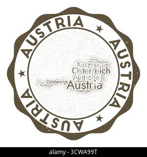 Logo Autriche. Magnifique badge de pays avec nuage de mots en forme d'Autriche. Emblème rond avec le nom du pays. Illustration vectorielle moderne. Illustration de Vecteur