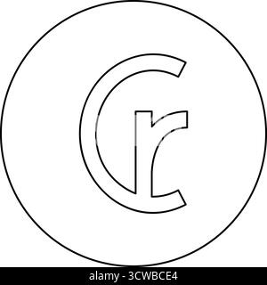 Brésilien Cruzeiro symbole de monnaie signe élément de l'icône d'argent dans le cercle rond noir illustration vectorielle image contour ligne de contour mince style Illustration de Vecteur
