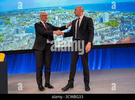 Aberdeen, Écosse, Royaume-Uni. 11 octobre 2025. Premier jour de la conférence annuelle SNP à Aberdeen, Écosse. Pic : le député Steven Flynn prononce un discours d'ouverture à la conférence. Iain Masterton/Alamy Live News. Banque D'Images