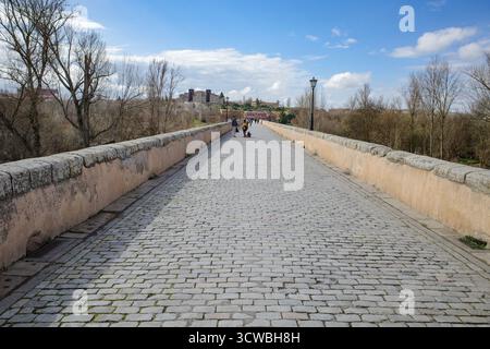 Salamanque, Espagne - 4 mars 2025 : Puente Romano (pont romain) sur la rivière Tormes Banque D'Images