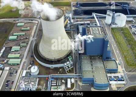 Vue aérienne, essai, consensus charbon, arrêt de construction, centrale électrique EON Datteln 4 sur le canal Dortmund-EMS, Datteln, région de la Ruhr, Rhénanie du Nord-Westpha Banque D'Images