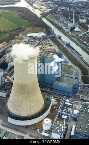 Vue aérienne, essai, consensus charbon, arrêt de construction, centrale électrique EON Datteln 4 sur le canal Dortmund-EMS, Datteln, région de la Ruhr, Rhénanie du Nord-Westpha Banque D'Images