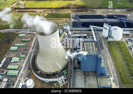 Vue aérienne, essai, consensus charbon, arrêt de construction, centrale électrique EON Datteln 4 sur le canal Dortmund-EMS, Datteln, région de la Ruhr, Rhénanie du Nord-Westpha Banque D'Images