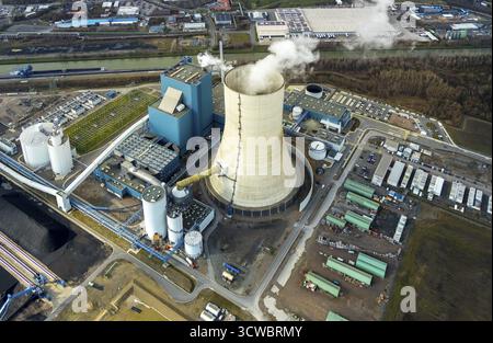 Vue aérienne, essai, consensus charbon, arrêt de construction, centrale électrique EON Datteln 4 sur le canal Dortmund-EMS, Datteln, région de la Ruhr, Rhénanie du Nord-Westpha Banque D'Images