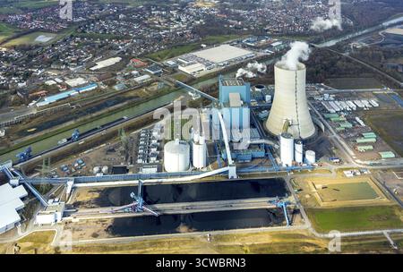 Vue aérienne, essai, consensus charbon, arrêt de construction, centrale électrique EON Datteln 4 sur le canal Dortmund-EMS, Datteln, région de la Ruhr, Rhénanie du Nord-Westpha Banque D'Images