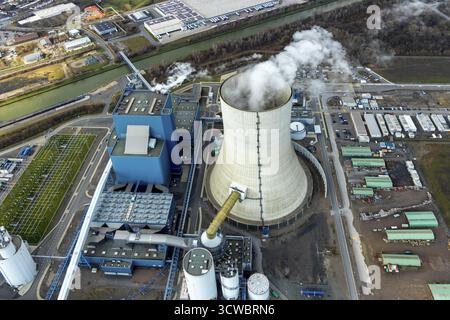 Vue aérienne, essai, consensus charbon, arrêt de construction, centrale électrique EON Datteln 4 sur le canal Dortmund-EMS, Datteln, région de la Ruhr, Rhénanie du Nord-Westpha Banque D'Images