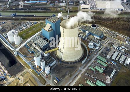 Vue aérienne, essai, consensus charbon, arrêt de construction, centrale électrique EON Datteln 4 sur le canal Dortmund-EMS, Datteln, région de la Ruhr, Rhénanie du Nord-Westpha Banque D'Images