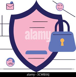 Cybersecurity Shield et Padlock Vector – icônes de protection des données, de confidentialité et de sécurité en ligne. Illustration de Vecteur