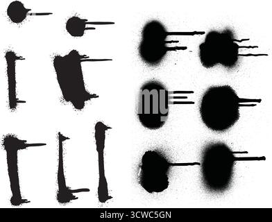 Jeu de superpositions de texture Graffiti de pulvérisation - transitions de gradient, pointillés, motifs de bruit et graphiques vectoriels d'éclaboussures Illustration de Vecteur