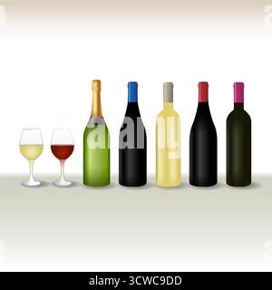 Gobelets en verre, verres et bouteilles de vin, illustration vectorielle Illustration de Vecteur