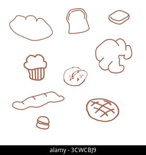 pâtisseries, beignets, cupcakes et pain dessinés à la main. Parfait pour le papier d'emballage, emballage, design textile, numérique Banque D'Images