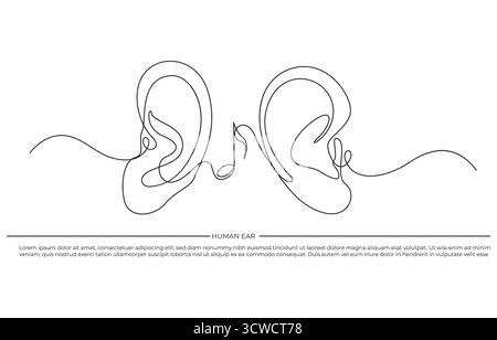 Dessin d'une ligne d'une oreille humaine,contour d'oreille d'une seule ligne,Ear in une ligne dessin continu, style minimaliste,Art de ligne continue d'oreilles humaines Illustration de Vecteur
