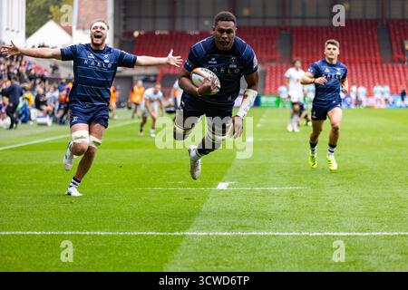 Bristol Bear’s Viliame Mata scores essayez Gallagher Prem Rugby match at Ashton Gate, Bristol Bristol Bears v Exeter Chiefs Ashton Gate Stadium Bristol Martin Edwards/Alamy Live News Saturday11,octobre,2025Ashton Gate Stadium,Copyright Martin Edwards tous droits réservés. Image protégée par les lois internationales sur les droits d'auteur Banque D'Images