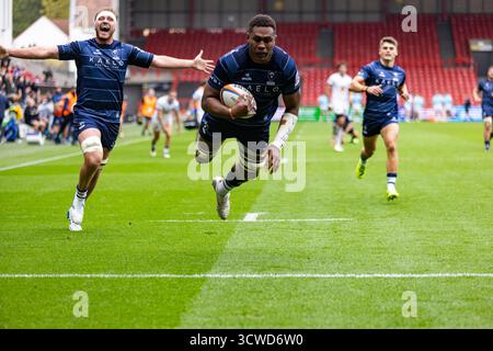 Bristol Bear’s Viliame Mata scores essayez Gallagher Prem Rugby match at Ashton Gate, Bristol Bristol Bears v Exeter Chiefs Ashton Gate Stadium Bristol Martin Edwards/Alamy Live News Saturday11,octobre,2025Ashton Gate Stadium,Copyright Martin Edwards tous droits réservés. Image protégée par les lois internationales sur les droits d'auteur Banque D'Images