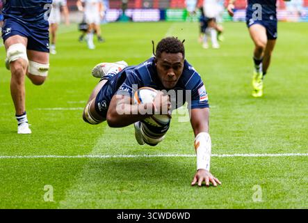Bristol Bear’s Viliame Mata scores essayez Gallagher Prem Rugby match at Ashton Gate, Bristol Bristol Bears v Exeter Chiefs Ashton Gate Stadium Bristol Martin Edwards/Alamy Live News Saturday11,octobre,2025Ashton Gate Stadium,Copyright Martin Edwards tous droits réservés. Image protégée par les lois internationales sur les droits d'auteur Banque D'Images