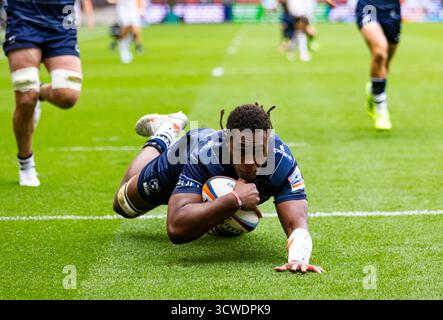 Bristol Bear’s Viliame Mata scores essayez Gallagher Prem Rugby match at Ashton Gate, Bristol Bristol Bears v Exeter Chiefs Ashton Gate Stadium Bristol Martin Edwards/Alamy Live News Saturday11,octobre,2025Ashton Gate Stadium,Copyright Martin Edwards tous droits réservés. Image protégée par les lois internationales sur les droits d'auteur Banque D'Images