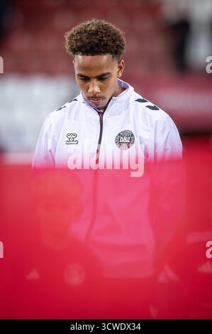 Vejle, Danemark. 10 octobre 2025. Noah Nartey, du Danemark, vu lors de la qualification UEFA EURO U21 entre le Danemark et l'Autriche au stade de Vejle à Vejle. Banque D'Images