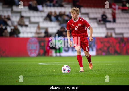 Vejle, Danemark. 10 octobre 2025. Thomas Jorgensen (12 ans) du Danemark vu lors de la qualification UEFA EURO U21 entre le Danemark et l'Autriche au stade de Vejle à Vejle. Banque D'Images