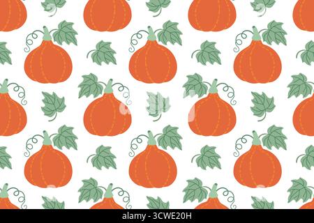 Motif citrouilles d'automne. Style plat tendance dessiné à la main. Fond de récolte de légumes d'automne de Thanksgiving. Jolie citrouille rouge. Modèle saisonnier pour la carte d'emballage de couverture. Illustration vectorielle Illustration de Vecteur