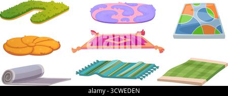 Tapis. Tapis décoratifs textiles avec surface texturisée différente pour intérieurs confortables modèle vectoriel exact illustration originale Illustration de Vecteur