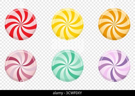 Bonbons ronds de Noël. Ensemble de bonbons sucrés sucrés sucrés de sucrerie colorés Illustration de Vecteur