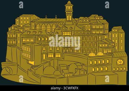 Vieille ville Tbilissi paysage urbain, Géorgie Illustration de Vecteur