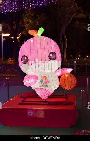 Lerongrong, mascotte officielle des 15èmes Jeux nationaux de la République populaire de Chine, s'est illuminé en tenant un basket ball dans Victoria Park, Hong Kong Banque D'Images
