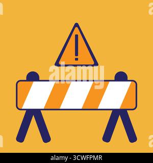 Panneau d'avertissement d'interdiction simple avec conception de barricade. Idéal pour les visuels de sécurité, de prudence et de restriction Illustration de Vecteur