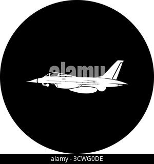 Icône d'avion de chasse militaire à réaction dans un cercle noir Illustration de Vecteur