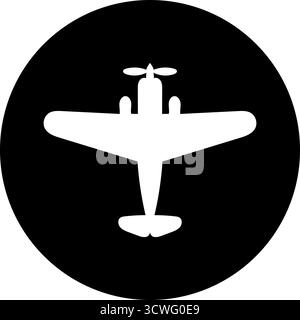 Icône de vue de dessus de l'avion à hélice dans un cercle noir Illustration de Vecteur