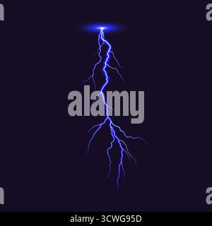 Illustration d'un éclair bleu électrique frappant sur un fond sombre. Les couleurs vives et l'énergie dynamique symbolisent la puissance et la nature int Illustration de Vecteur