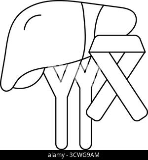 Un dessin d'un foie avec un ruban dessus. Le ruban est pour une cause. Le dessin est noir et blanc Illustration de Vecteur