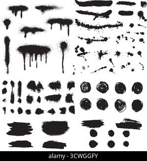 Ensemble vectoriel d'éclaboussures de peinture séchée noire - taches d'encre sale, coups de pinceau et textures grunge pour la conception graphique Illustration de Vecteur